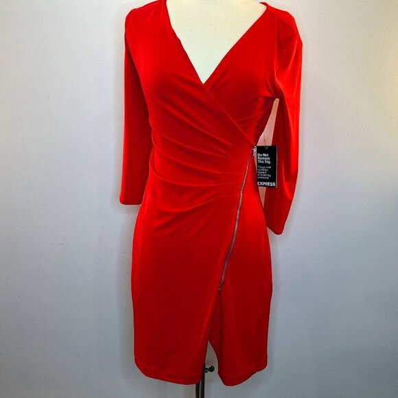 EXPRESS Women's Coral Wrap Zippered Stretch Dress - Size XS - NWT $79.90 - Picture 1 of 5